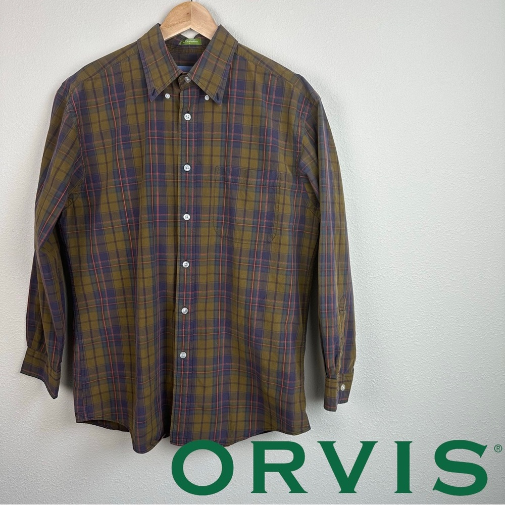 Men’s Orvis L Long-Sleeve Olive Plaid Cotton Button-Down